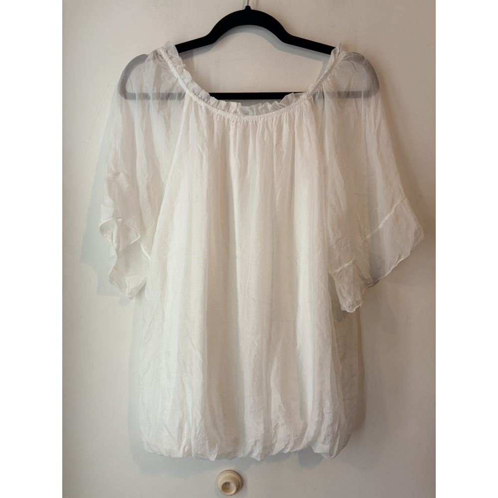 Bellambra 100% Silk Peasant Blouse White Boho Made In Italy Large Romance - Picture 5 of 5